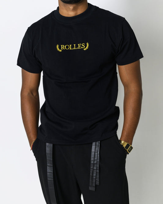 Pánske klasické čierne tričko Rolles z prémiovej bavlny ťažšej gramáži