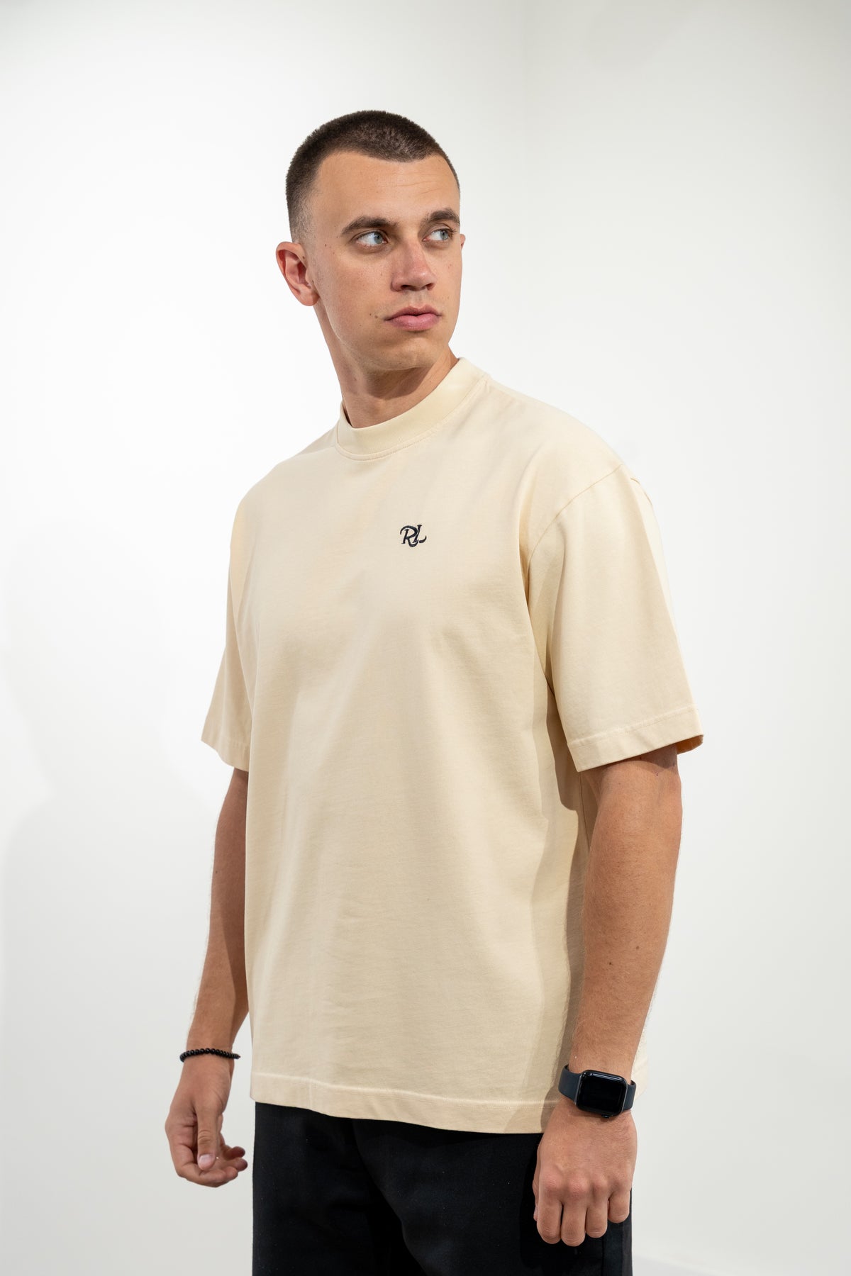 Unisex oversized béžové tričko Rolles z ťažšej prémiovej bavlny